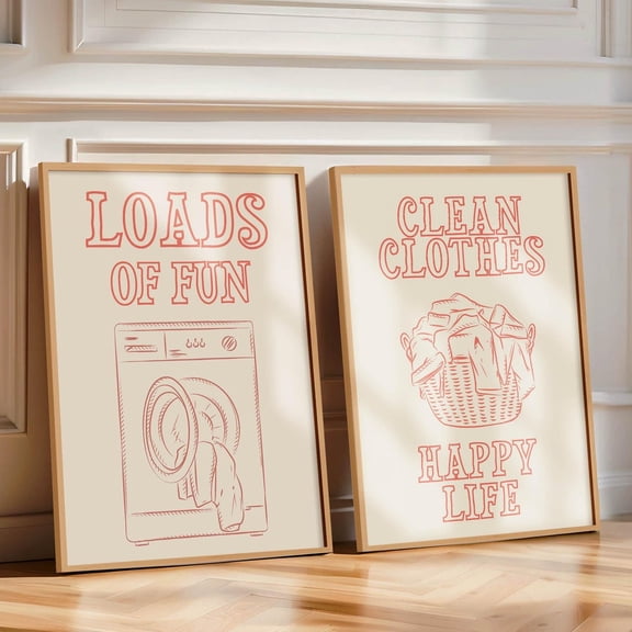Luvia Set Of 2 Laundry Laundry Room Decor, Clean Clothes Poster, Loads Of Fun Art, Laundry Art, Modern Wall Decor Set 2 Prints 20x30 UNFRAMED