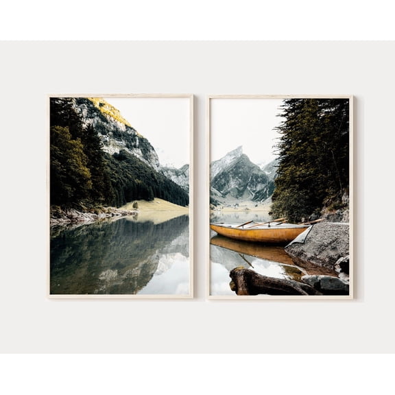 Luvia Set Of 2, Nature Photography, Lake Landscape Posters, Lake Boat Art, , Modern Wall Decor Set 2 Prints 8x12 UNFRAMED