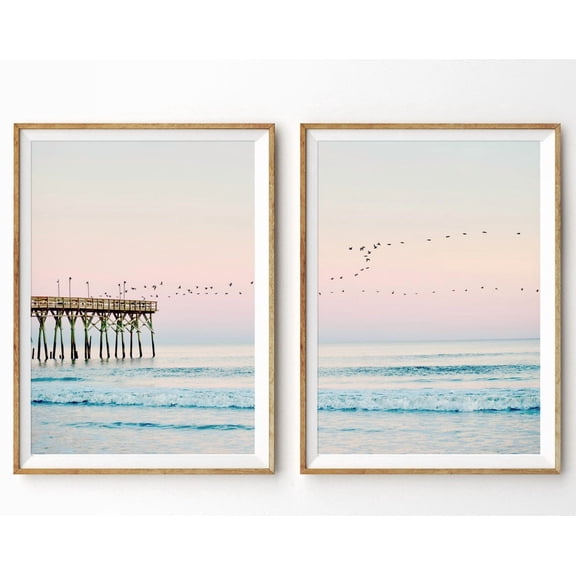Luvia Set Of 2 Ocean Prints Coastal Prints Beach Decor Pastel Sunset Photography Bedroom Decor 2 Piece, Modern Wall Decor Set 2 Prints 16x24 UNFRAMED