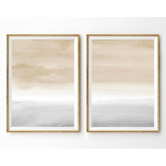 Luvia Set Of 2 Prints Taupe Grey Abstract Poster Neutral Art, Modern Wall Decor Set 2 Prints 20x30 UNFRAMED