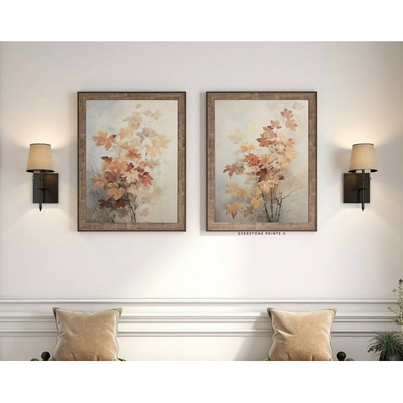 Luvia Set Of 2 Rustic Leaves Still Life Poster, Vintage Autumn Print, Autumn Decor Thanksgiving , Modern Wall Decor Set 2 Prints 8x12 UNFRAMED