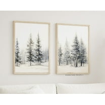 Luvia Set Of 2 Winter Pine Forest, Rustic, Snowy Trees Landscape Print, Modern Wall Decor Set 2 Prints 8x12 UNFRAMED