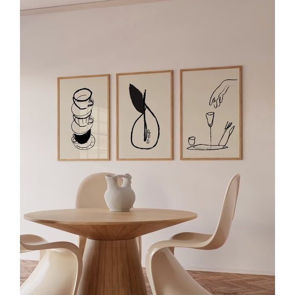 Luvia Set Of 3 Black Ink Paint Stroke Still Life Sketch *Still Life Series* Childhood Memories Print, Modern Wall Decor Set 3 Prints 16x24 UNFRAMED