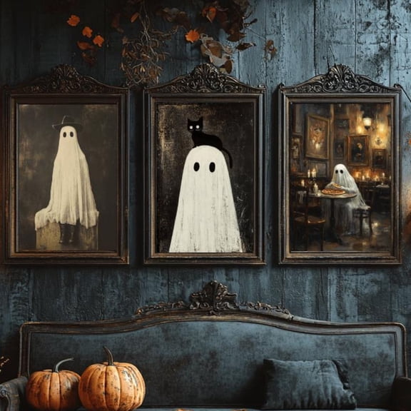Luvia Set Of 3 Ghost Poster, Spooky, Home Decor, Art Poster, Fall Decoration, Wall Decor, Dark Academia Wall Decor Set 3 Prints 20x30 UNFRAMED
