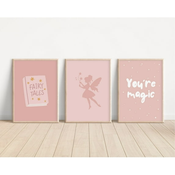 Luvia Set Of 3 Girls Room Prints / Fairytale, Fairy Nursery Prints, Fairy Prints, Set Of 3 Pink Prints, Modern Wall Decor Set 3 Prints 20x30 UNFRAMED