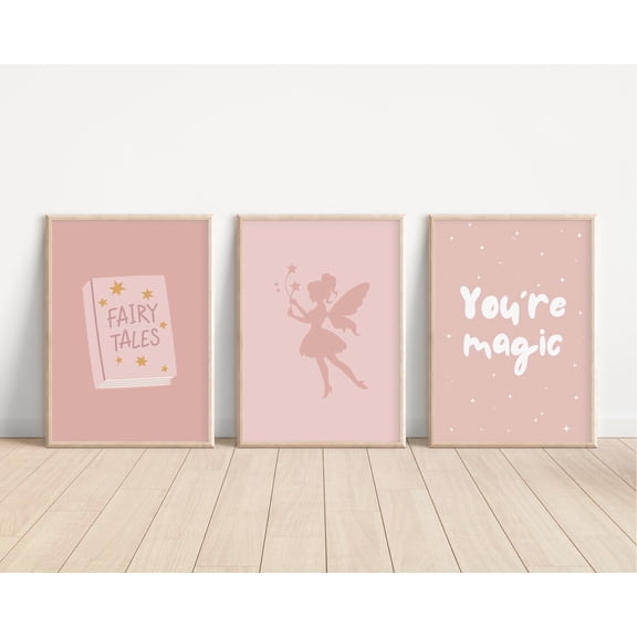 Luvia Set Of 3 Girls Room Prints / Fairytale, Fairy Nursery Prints, Fairy Prints, Set Of 3 Pink Prints, Modern Wall Decor Set 3 Prints 20x30 UNFRAMED