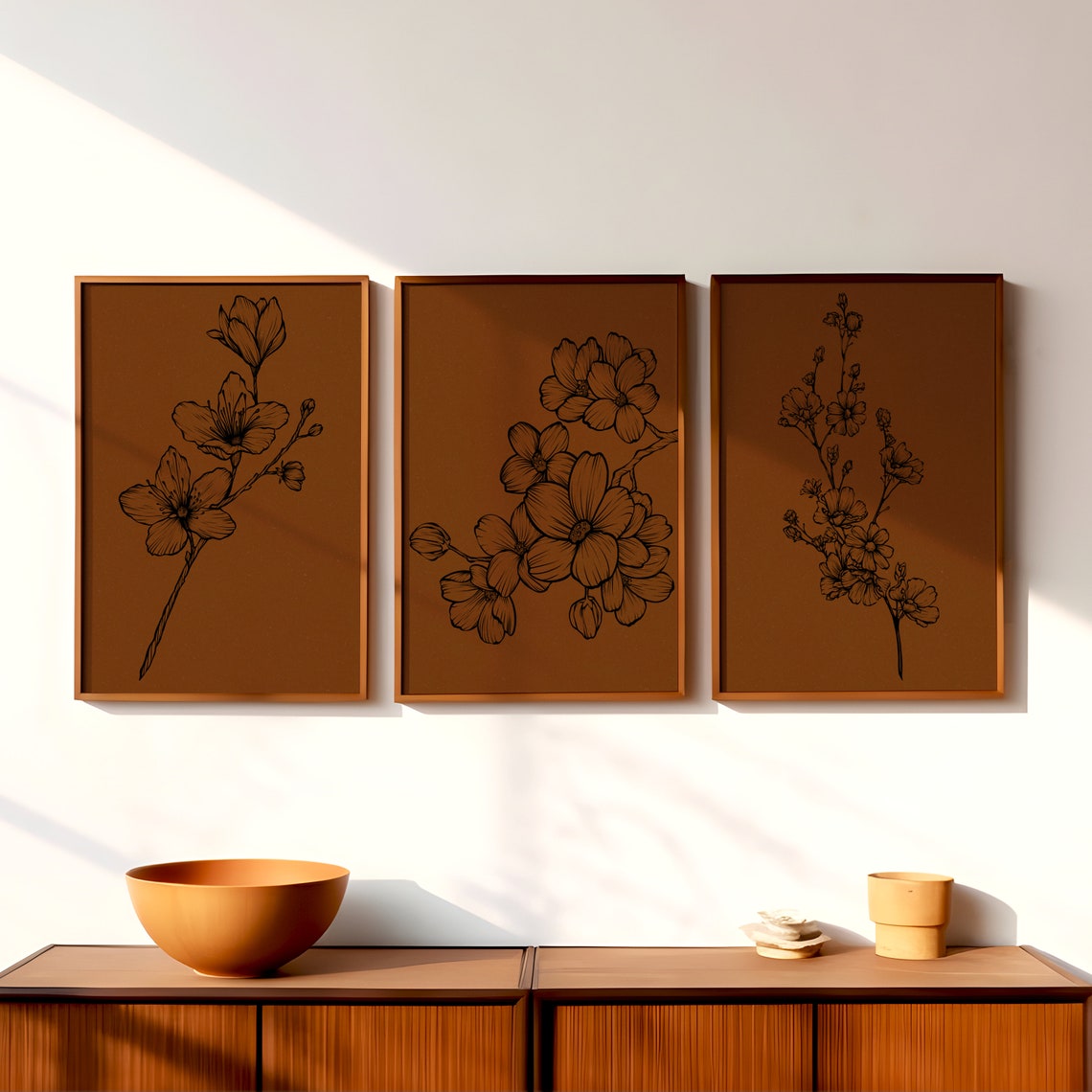 Luvia Set Of 3 Line Art Floral Posters, Minimalist Flower Art ...