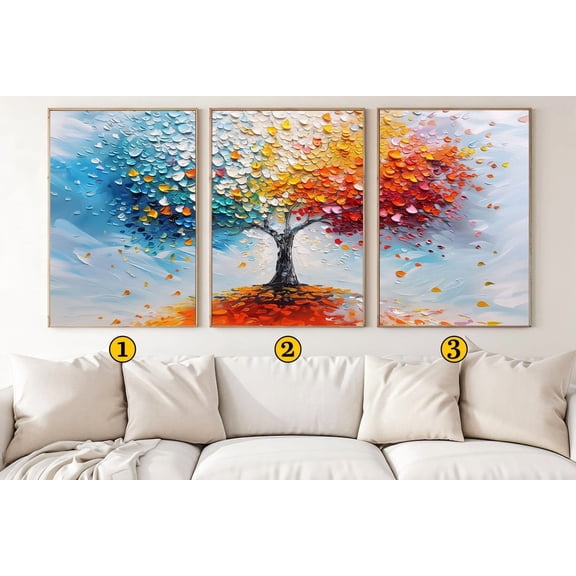 Luvia Set Of 3 Pieces Colorful 4 Season Ancient Tree Print, Flowers, Tree Wall Art Room Decor, Modern Wall Decor Set 3 Prints 8x12 UNFRAMED