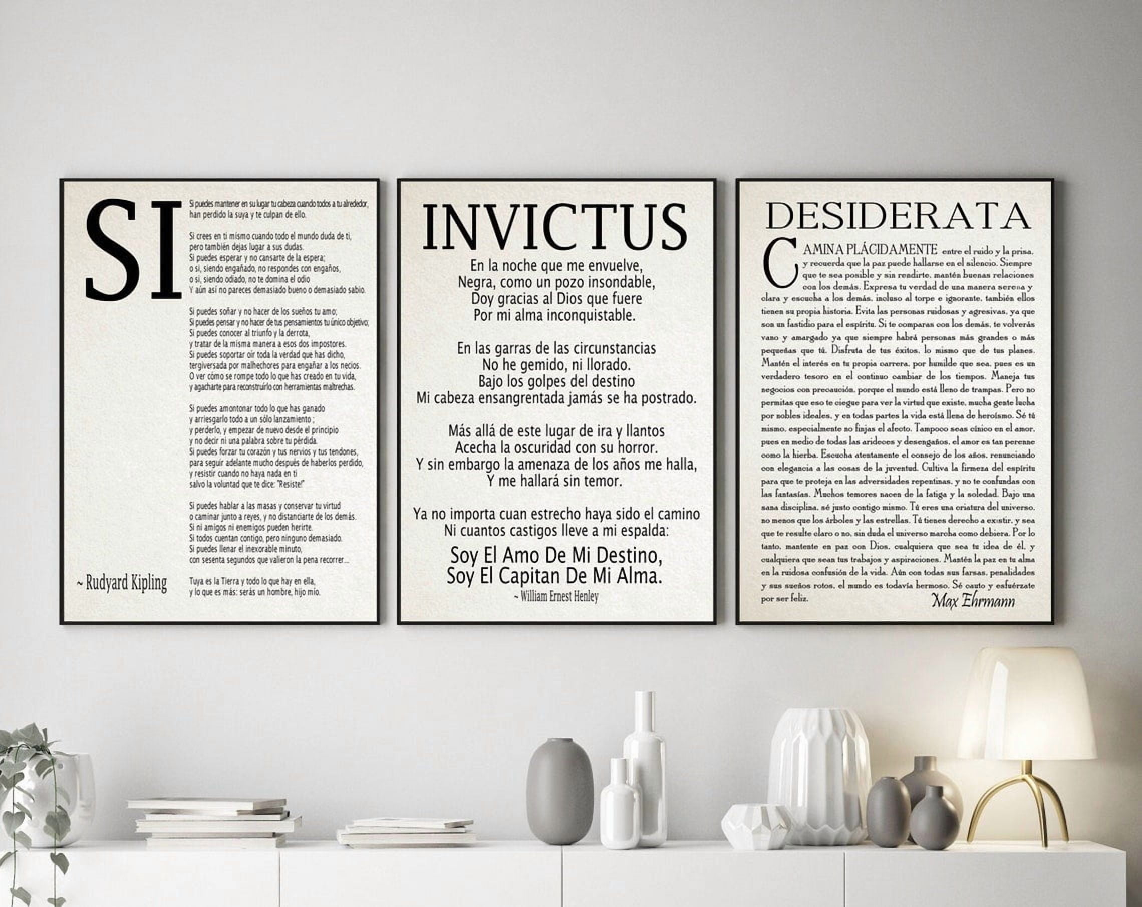 Luvia Set Of 3 Poems In Spanish If Poem Invictus Poem And Desiderata ...
