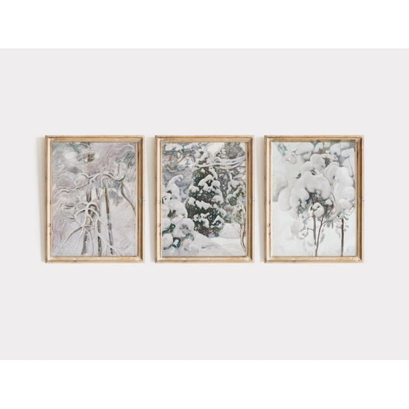 Luvia Set Of 3 Winter Vintage Winter Posters, Snow Covered Trees, Nordic Art Set, Winter Landscape Art, Modern Wall Decor Set 3 Prints 12x18 UNFRAMED