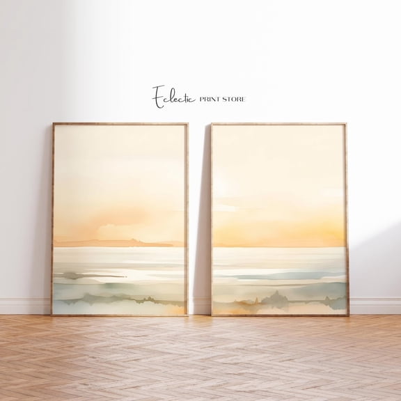 Luvia Set Of Two Coastal Gallery Wall Ocean Set Of 2 Softness Art Sunrise Sunset, Modern Wall Decor Set 2 Prints 16x24 UNFRAMED