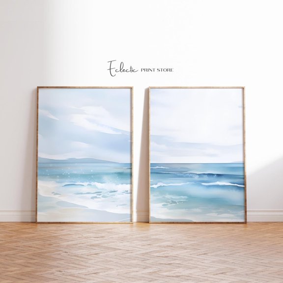 Luvia Set Of Two Coastal Ocean Set Of 2 Waves Softness Art Print, Modern Wall Decor Set 2 Prints 12x18 UNFRAMED