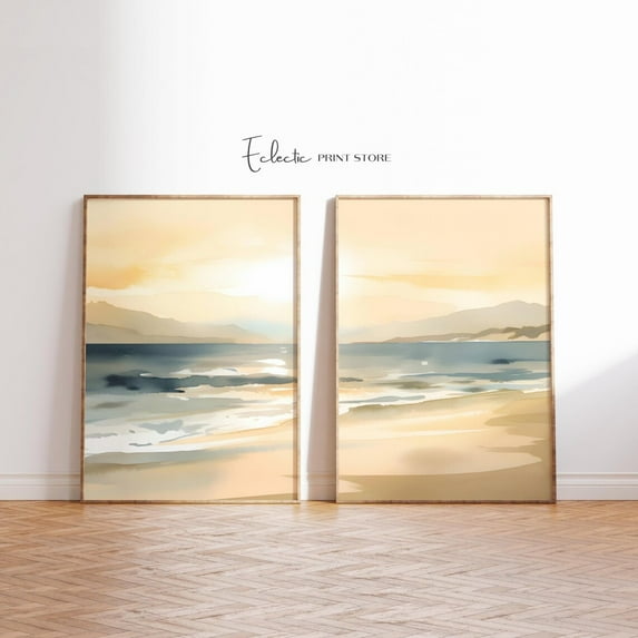 Luvia Set Of Two Coastal Seascape Pastel Ocean Set Of 2 Softness Art Print, Modern Wall Decor Set 2 Prints 16x24 UNFRAMED