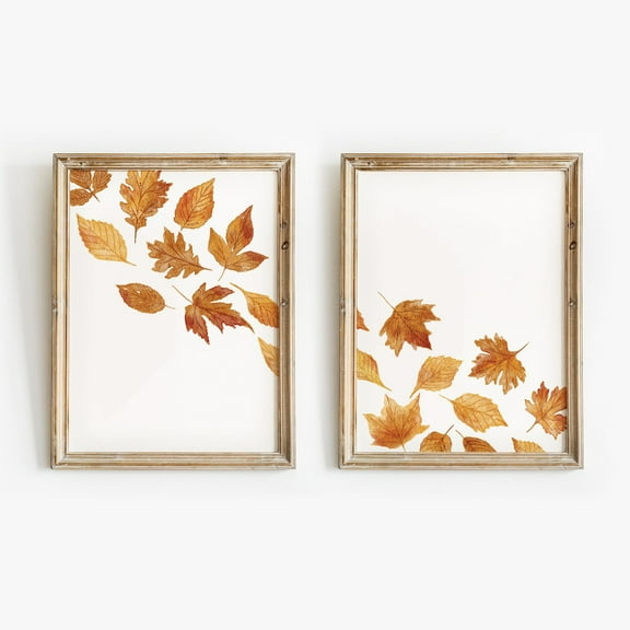 Luvia Set of two Fall Prints, Autumn Wall Art, Warm Orange Rustic Fall Decor, Falling Leaf, Fall Art Wall Decor Set 2 Prints 20x30 UNFRAMED