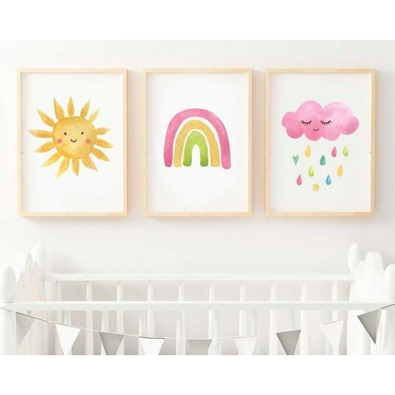 Luvia Sun Rainbow Cloud Set Of 3 Nursery Art, Set Of 3 Prints Some Sizes Availables Art, Modern Wall Decor Set 3 Prints 12x18 UNFRAMED