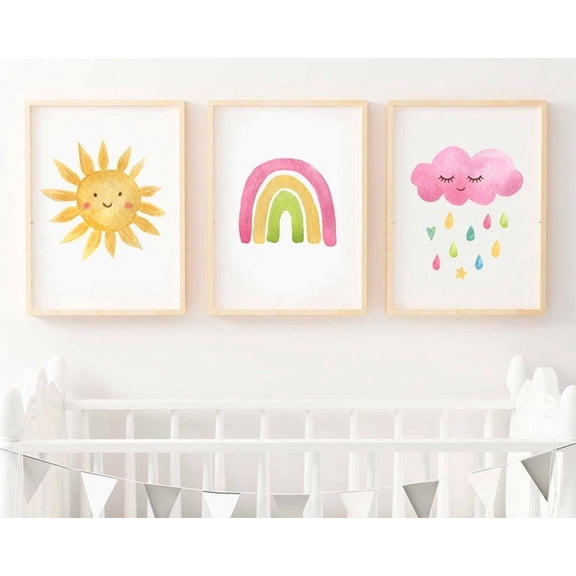 Luvia Sun Rainbow Cloud Set Of 3 Nursery Art, Set Of 3 Prints Some Sizes Availables Art, Modern Wall Decor Set 3 Prints 20x30 UNFRAMED