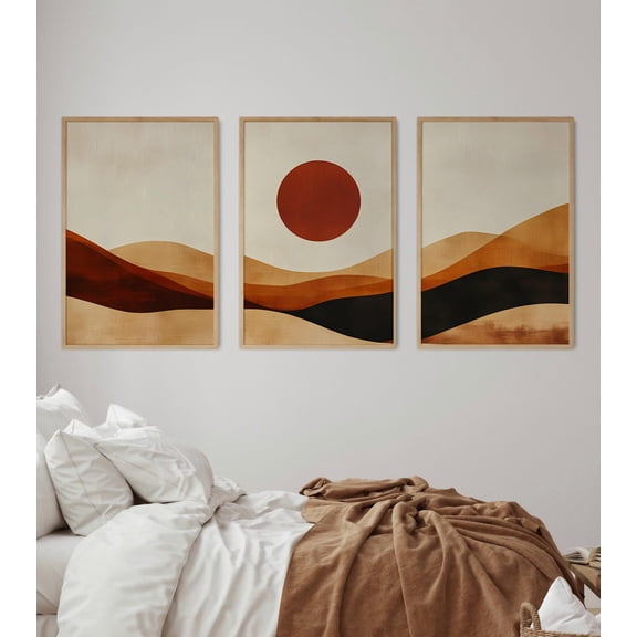 Luvia Terracotta Desert Prints Set Of 3, Abstract Boho Sun Desert Triptych, Mid Century Landscape Posters, Burnt Orange, Modern Wall Decor Set 3 Prints 20x30 UNFRAMED