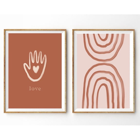 Luvia Terracotta Pink Boho Set Of 2 Prints Rainbow Nursery Decor Burnt Orange Art Rust Set Abstract Set Modern, Modern Wall Decor Set 2 Prints 16x24 UNFRAMED