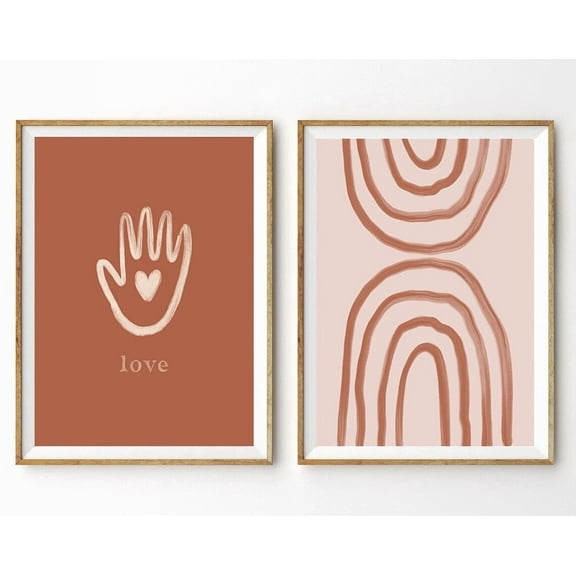 Luvia Terracotta Pink Boho Set Of 2 Prints Rainbow Nursery Decor Burnt Orange Art Rust Set Abstract Set Modern, Modern Wall Decor Set 2 Prints 20x30 UNFRAMED