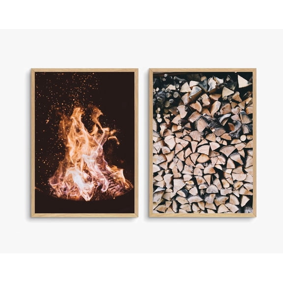 Luvia Tree Rings, Wood Log Pile, Farmhouse Set Of 2, Hygge, Bonfire Posters, Minimal, Modern Wall Decor Set 2 Prints 8x12 UNFRAMED