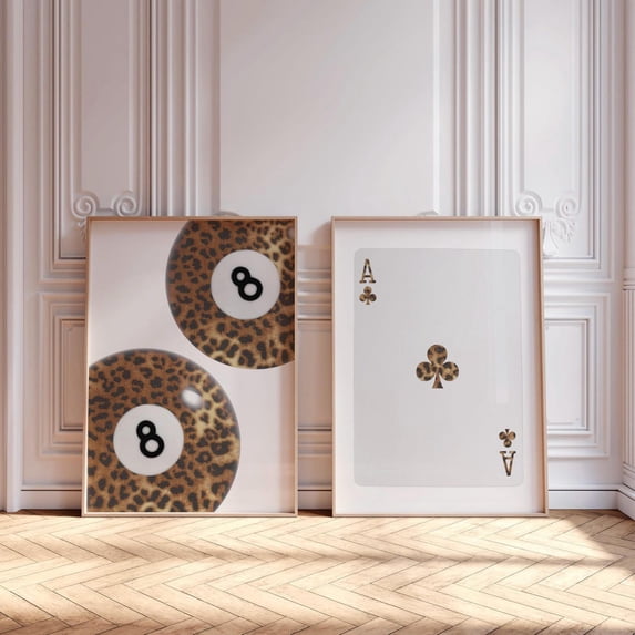 Luvia Trendy Set Of 2 Cheetah 8Ball Poster Room Decor Gallery Set Of 2 Dorm Neutral Vintage Prints Preppy Dorm Prints, Modern Wall Decor Set 2 Prints 16x24 UNFRAMED