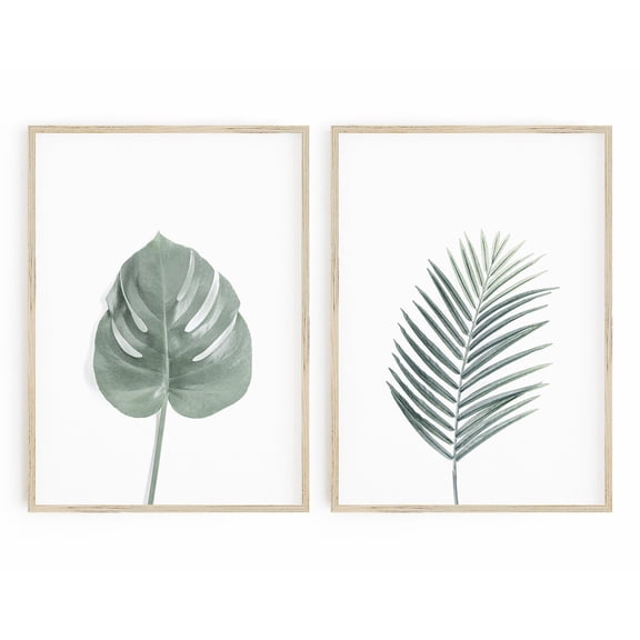 Luvia Tropical Leaf Set Of 2 Botanical, Monstera Palm Leaf Art Fern Green Leaves, Modern Wall Decor Set 2 Prints 20x30 UNFRAMED