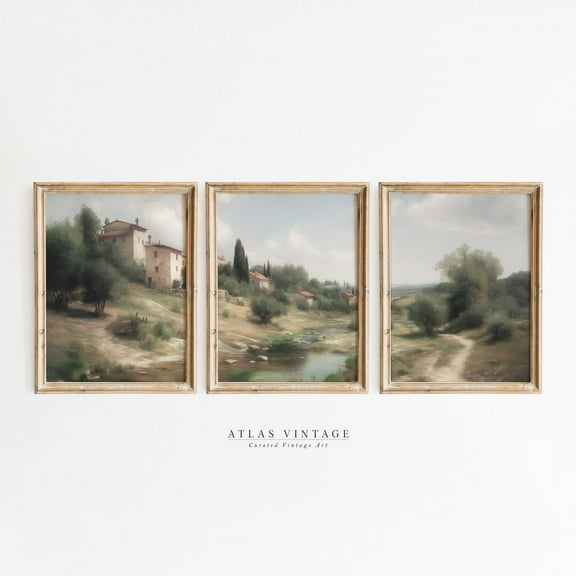Luvia Vintage Countryside River Landscape Gallery Set Of 3 Prints, Rustic Cottage Poster Triptych French Country Summer Decor, Modern Wall Decor Set 3 Prints 16x24 UNFRAMED
