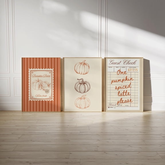 Luvia Vintage Farmhouse pumpkin patch print | Guest check poster | Pumpkin spice fall decor | Trendy set of 3 Wall Decor Set 3 Prints 16x24 UNFRAMED