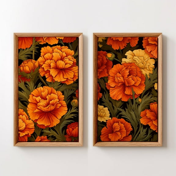 Luvia Vintage Marigold Art Pair Style Marigold Posters, Summer Floral, Calendula Flowers Garden Artwork, Modern Wall Decor Set 2 Prints 8x12 UNFRAMED