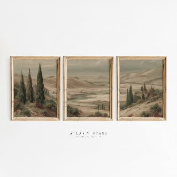 Luvia Vintage Summer Landscape Gallery Wall Set Of 3 Prints, Rustic Tuscan Poster Triptych, Countryside River Decor, Modern Wall Decor Set 3 Prints 20x30 UNFRAMED