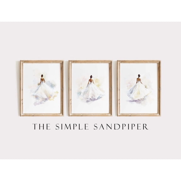 Luvia Wedding Dress Set, Vintage Bridal Gown, Set Of 3S, Soft Pastel Wedding Decor, Dreamy Bride Artwork, Modern Wall Decor Set 3 Prints 16x24 UNFRAMED