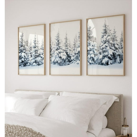 Luvia Winter Landscape Prints Set Of 3, Snowy Forest Nature Photography, Wonderland 3 Piece, , Modern Wall Decor Set 3 Prints 8x12 UNFRAMED