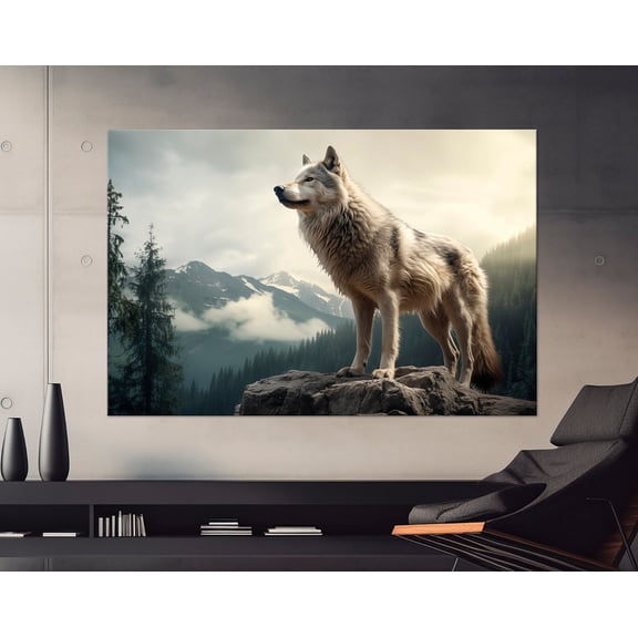 Luvia Wolf Canvas Print Wildlife Print Animal Man Cave Decor Wolf White Wolf In Forest Modern Living Room Decor Canvas, 12x16 UNFRAMED