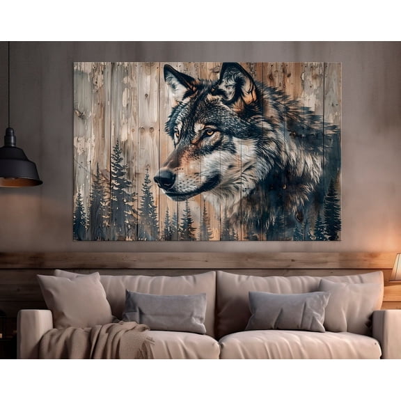 Luvia Wolf In Forest Canvas Print Wolf Print Farmhouse Decor Rustic Wood Art Wolf Canvas Wildlife Hunting Lodge Decor Canvas, 12x16 UNFRAMED