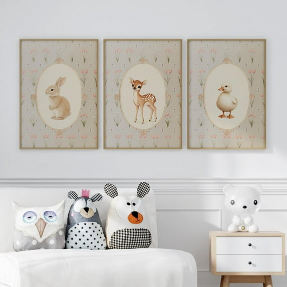 Luvia Woodland Animals Nursery Wall Art Set Of 3 Prints Poster Or, Bunny Duck And Deer Art Print, Neutral Nursery Decor, Cottagecore Decor, Modern Wall Decor Set 3 Prints 8x12 UNFRAMED
