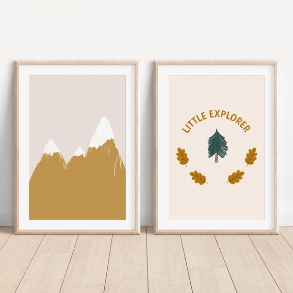Luvia Woodland Nursery Set Of 2 Prints, Baby Boy Mustard Yellow Room, Forest Nursery Boy Print, Little Explorer Poster, Modern Wall Decor Set 2 Prints 8x12 UNFRAMED