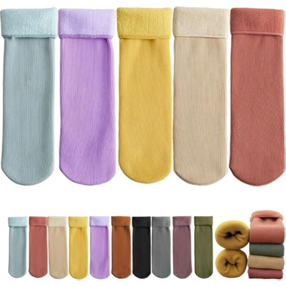 Luviess Fleece Cozy Socks, 5 Pairs Women's Mid-Calf Socks, Fleececozy Ultra Soft Velvet Slim Thermal Sock
