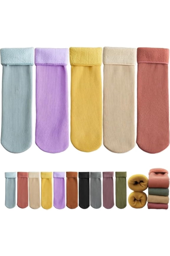 Luviess Fleece Cozy Socks, 5 Pairs Women's Mid-Calf Socks, Fleececozy Ultra Soft Velvet Slim Thermal Sock