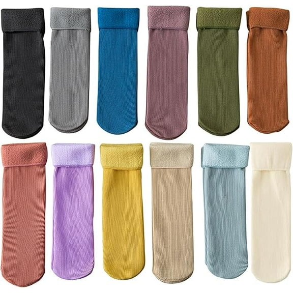 Luviess Fleece Cozy Socks for Women Seniors, Fleececozy Ultra Soft Velvet Slim Thermal Socks, 2025 New Thermal Sock(12 Pairs)