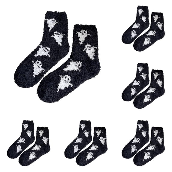 Luvior 5/6 Pairs Halloween Fuzzy Socks for Women, Fall Fluffy Slipper Socks, Cozy Home Socks | Plush Soft Winter Socks, Warm Thick Sleeping Socks, Holiday Gifts for Women Mom Wife Grandma