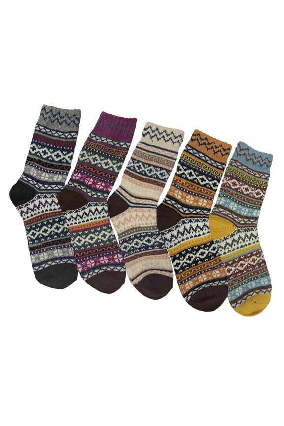 5 Pack Men's Mid-Calf Wool Socks - Thick, Warm, Retro Style, Stretchy, Comfortable Fit, Ideal For Everyday Winter Wear