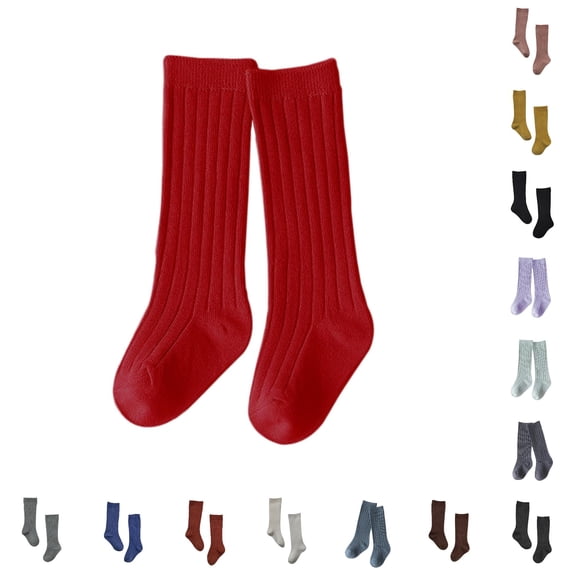 Luvior Baby Toddlers Kids Knee High Socks Cozy Warm Cotton Uniform Sports Socks Cable Knit Solid Tube Socks Dress Stocking