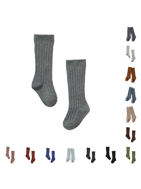 Baby Toddlers Kids Knee High Socks Cozy Warm Cotton Uniform Sports Socks Cable Knit Solid Tube Socks Dress Stocking