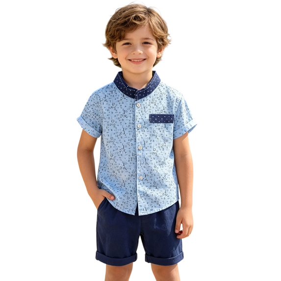 Luvior Boys’ Alphabet Print Casual Outfit Set – Short Sleeve Top and Shorts 2 Piece Set for Outdoor Play, Holiday Wear for Toddlers Ages 1-4