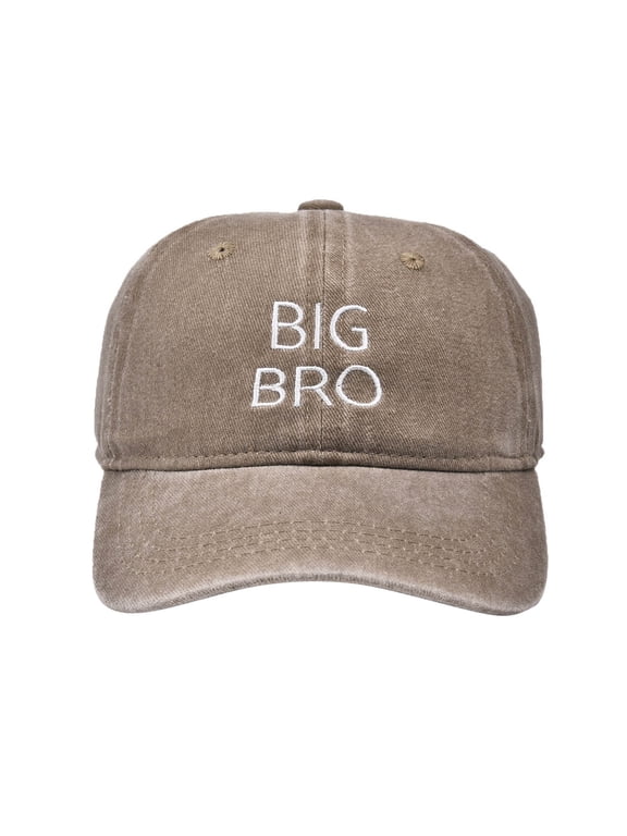 Boys Distressed Baseball Cap, BIG BRO Embroidery Adjustable, Back to School, Khaki, Size One Size