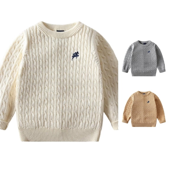 Luvior Boys' Girls' Cable Knit Sweater Long Sleeve Solid Pullover Toddler Crew Neck Fall