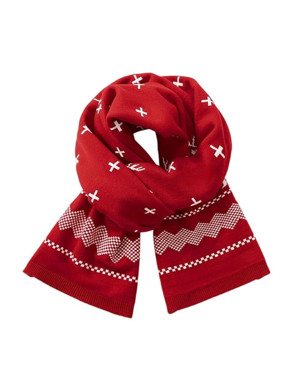 Christmas Knit Scarf Snowman Tree Snowflake Jacquard Winter Scarf for Unisex 10 Colors