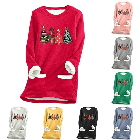 Luvior Christmas Sweatshirt for Women Crewneck Sequin Tree Sweater Sweatshirts Colorful Graphic Shirt Xmas Holiday Party
