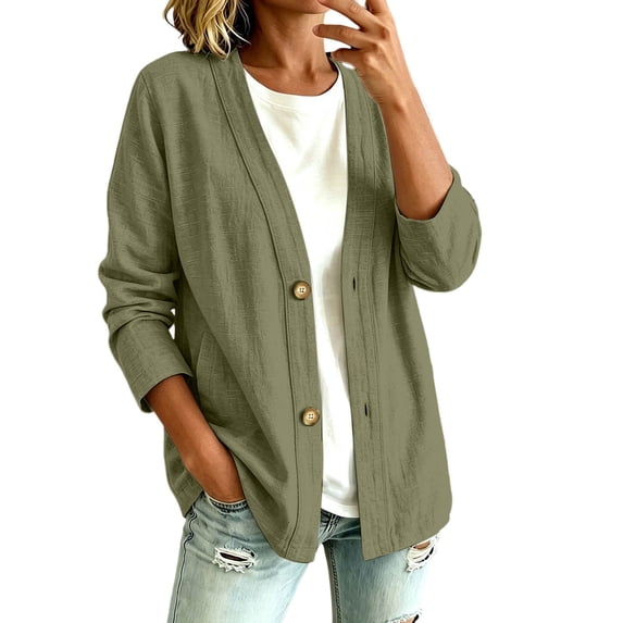 Luvior Denim Cardigan for Women Lightweight Jean Jacket V Neck Classic Button Front Breathable Stretch Relaxed Fit Casual,Green1,S