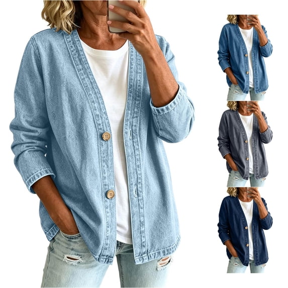 Luvior Denim Cardigan for Women Lightweight Jean Jacket V Neck Classic Button Front Breathable Stretch Relaxed Fit Casual